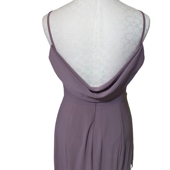 Dessy Group Bateau Neck Open Cowl Back Trumpet Gown in French Truffle Size 6R - Picture 5 of 14